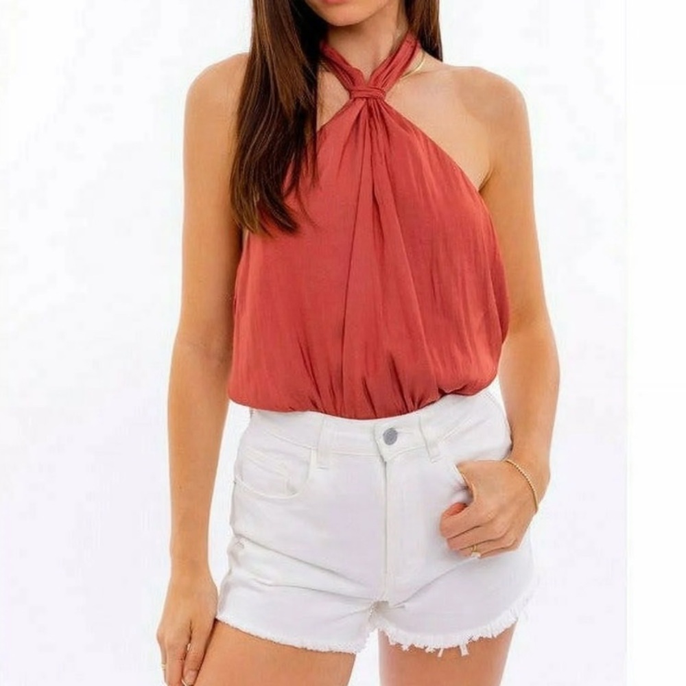 LE LIS SATIN HALTER‎ BODYSUIT WOMEN SZ LARGE IN ROSE NEW